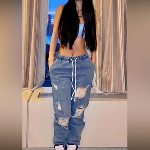 Baggy jeans with drawstring